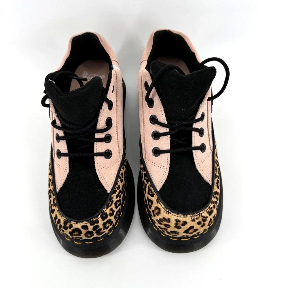 Dr. Martens Buzz 5-Eye Leopard Suede Platform Shoes Womens Sz 9 Pink/Brown Black